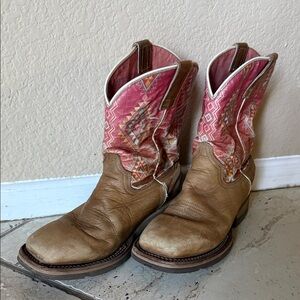 Kids Western Cowgirl Boots in Pink and Tan